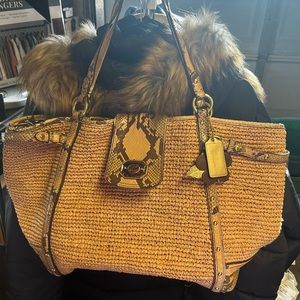 Coach Snakeskin Leather and Straw Tote Bag